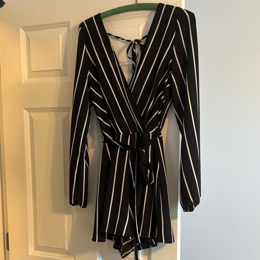 Altar'd State Black and White Striped Jumpsuit